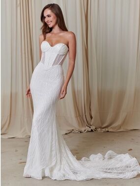 NEW Evie Young Bridal “Carter” Fit & Flare Pearl Beaded Wedding Gown Size 14